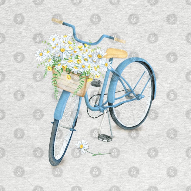 Vintage Blue Bicycle With Flowers by susannefloe